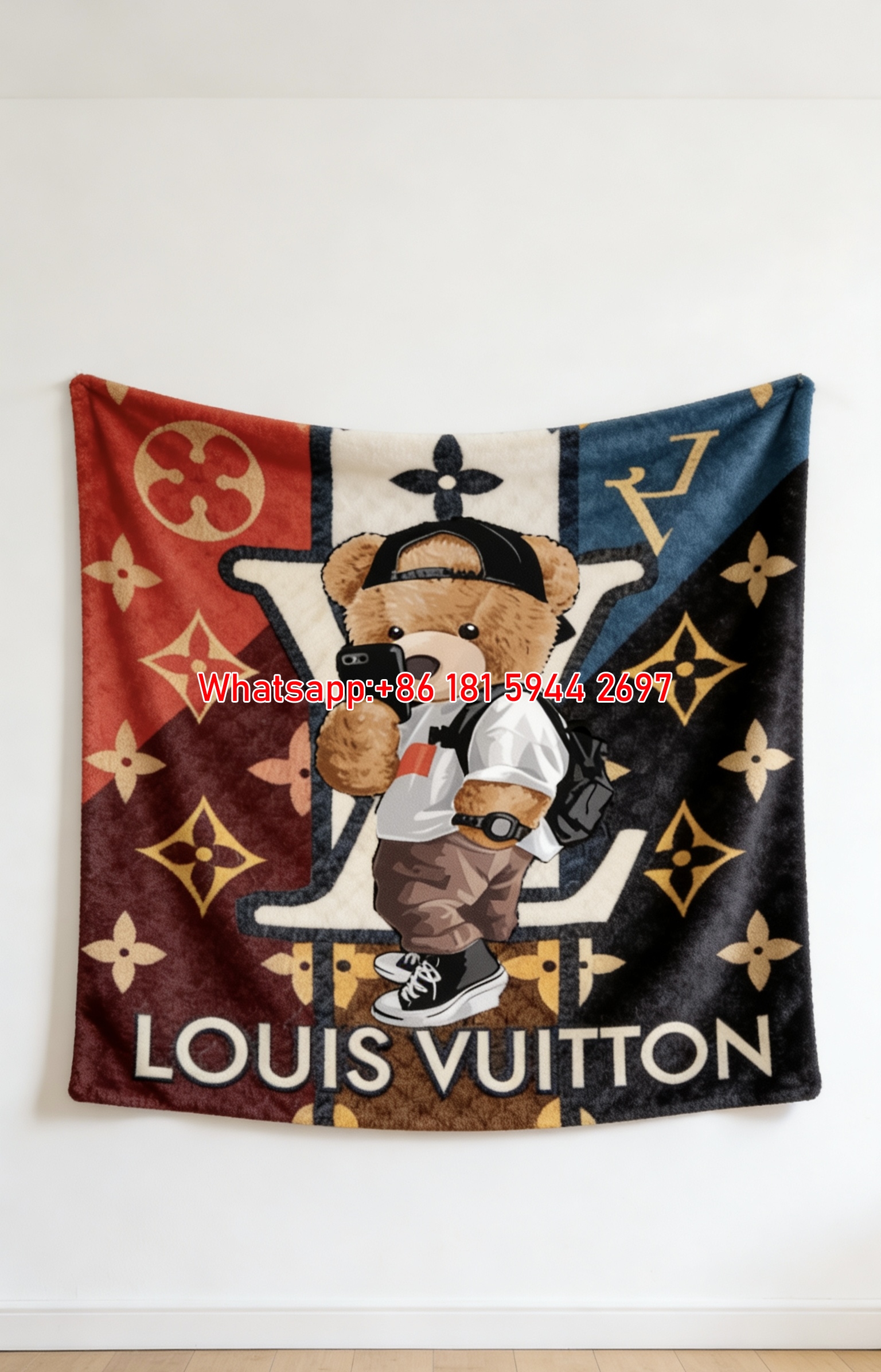 LV Streetwear Teddy Bear Blanket Designer Teddy Flannel Throw 041